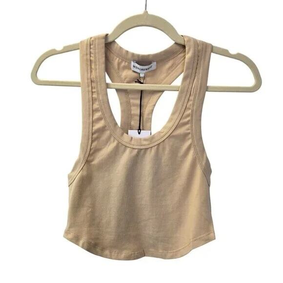 NWT WeWoreWhat Sleeveless Cropped Scoop Tank Top Cotton Racerback XXS Beige - Picture 15 of 15